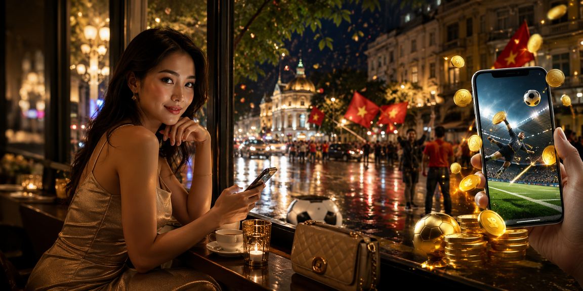 Người dùng Hà Nội kiểm tra thanh toán cá cược qua điện thoại bên ly cà phê