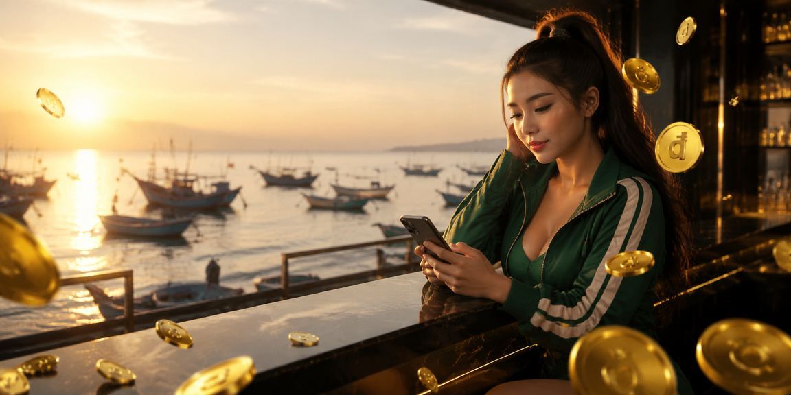 Người dùng thực hiện giao dịch nạp tiền trên điện thoại tại bãi biển Mũi Né